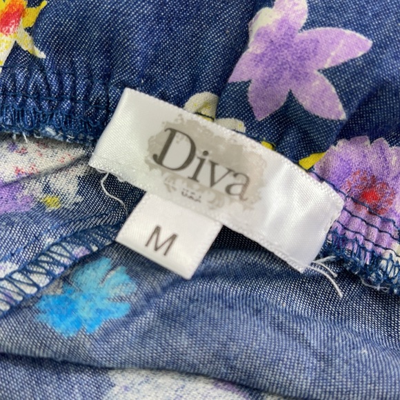 NEW Diva USA Floral Chambray Blue Flutter Sleeve Dress - Picture 13 of 16